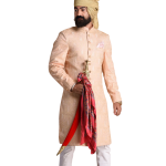 Lucknowi Chikankari Embroidered Peach Color Sherwani | Elegant Ethnic Wear | Jaipurio